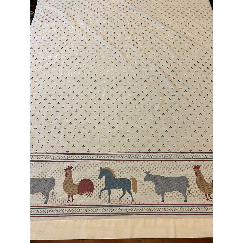 Vintage Fieldcrest Perfection Full Flat Sheet Farmhouse Rooster Horse Cow Print